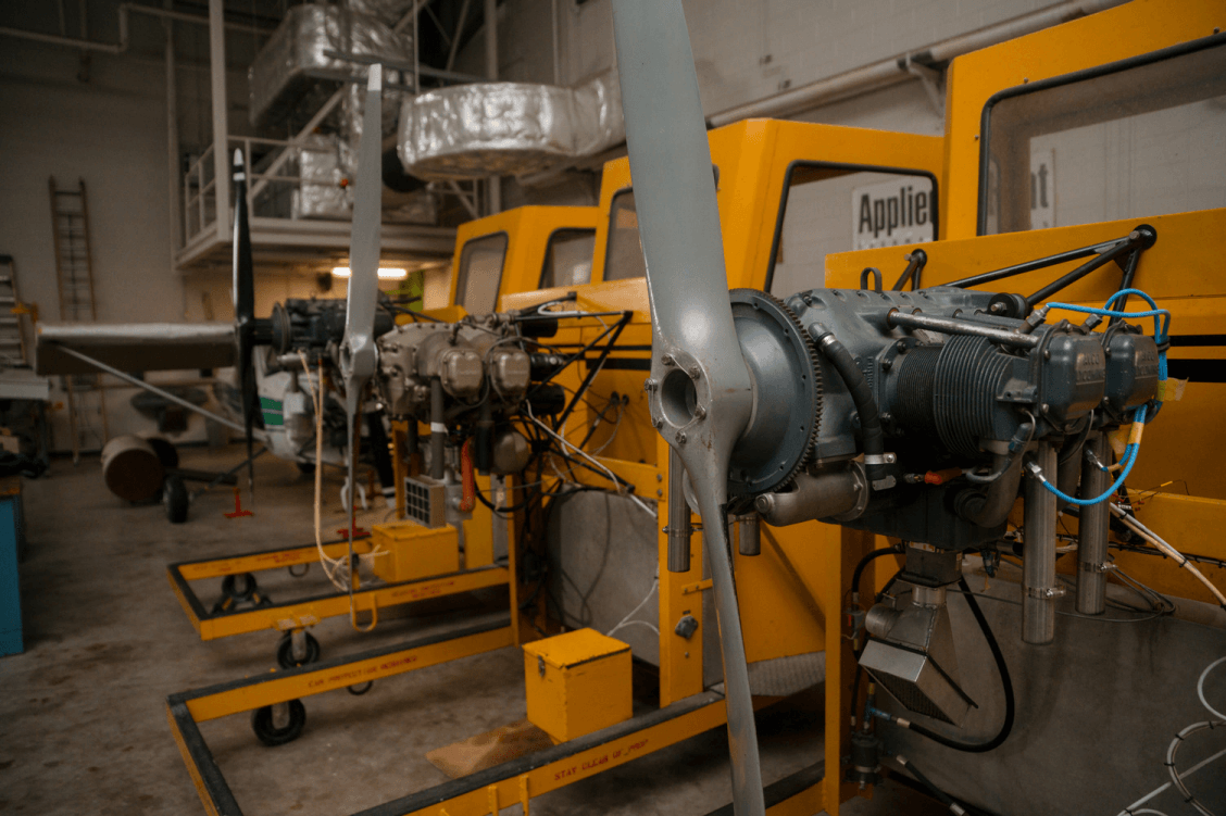 Aircraft motors in a warehouse