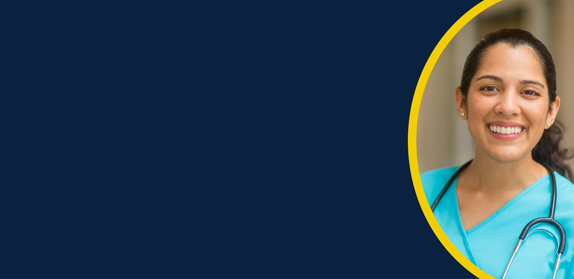 A female nursing student against a dark blue background