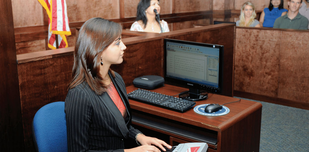Professionally Dressed Brunette Women Court Reporting