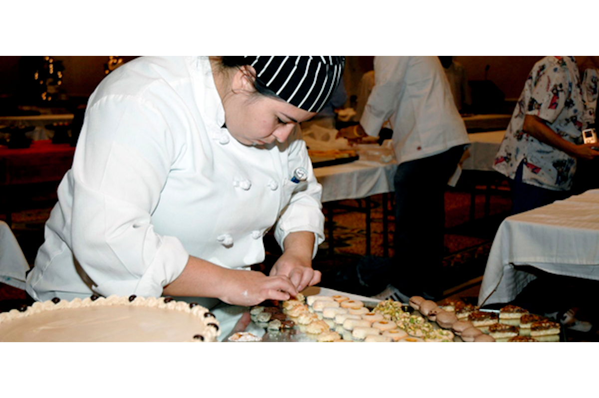 Culinary student prepares food