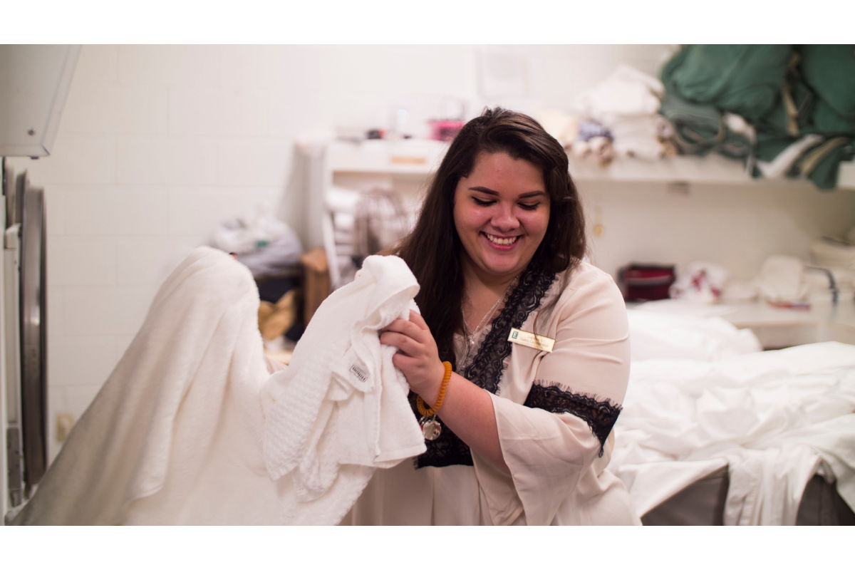 Female hospitality student interns at a hotel