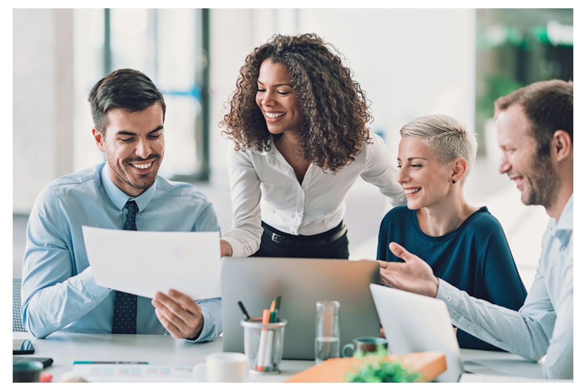 Business woman leads management meeting