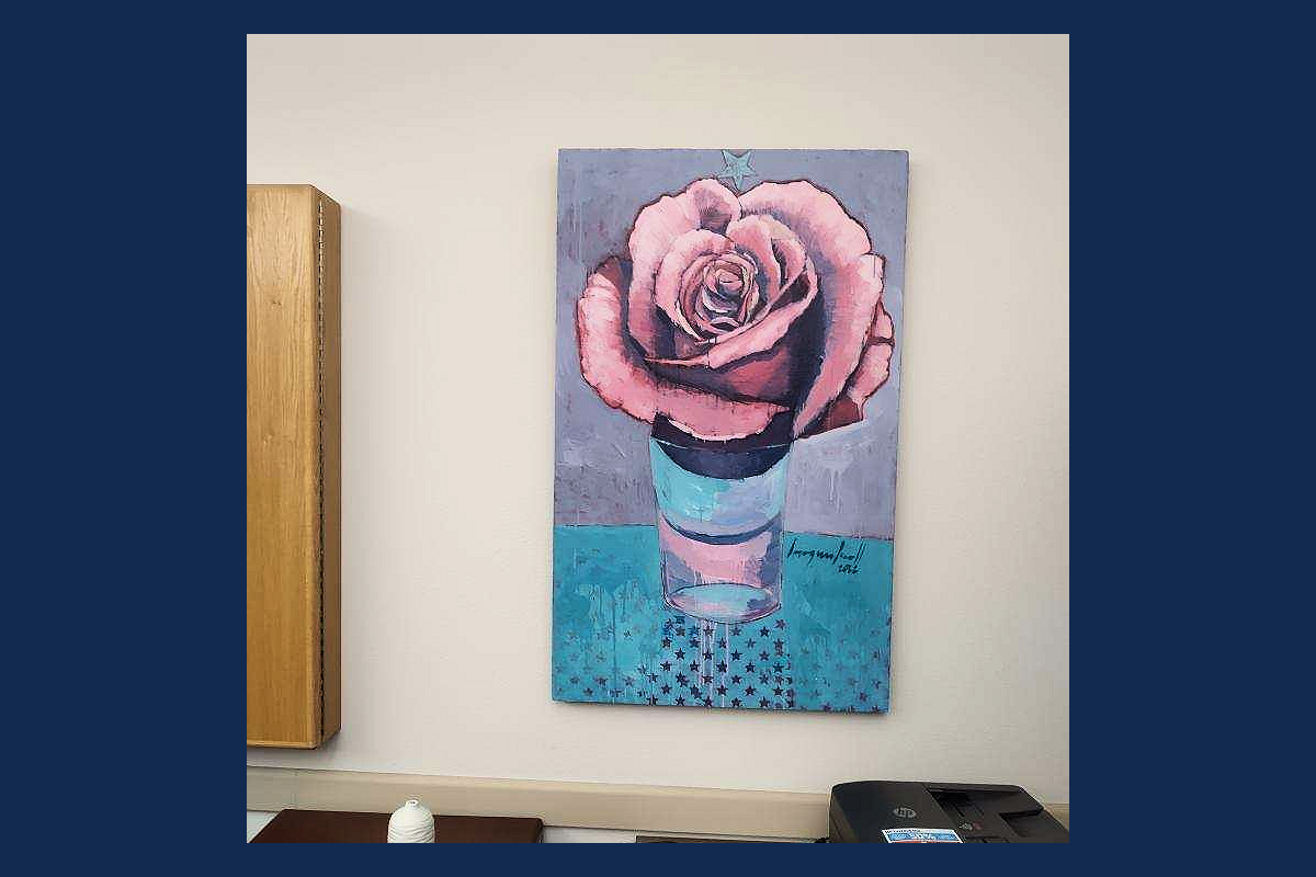 A painting of a rose at the Center for Mexican American Studies.