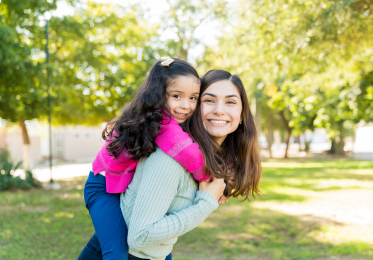 Mother, daughter, and son with the words: Emergency: Medical, Housing, Food, Other?