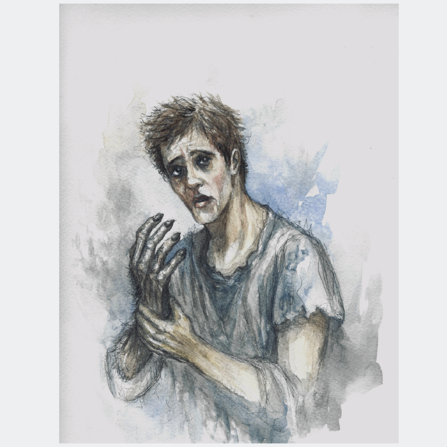 drawing of a man whose arm is turning into a werewolf