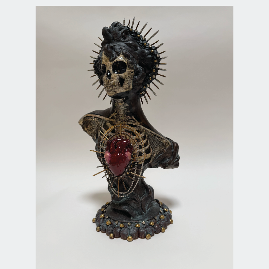 Bust of a woman with skull paint