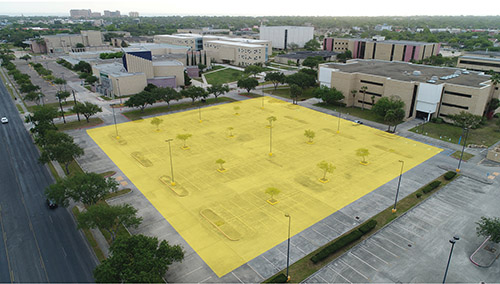 Venters Building parking lot with wifi coverage in yellow
