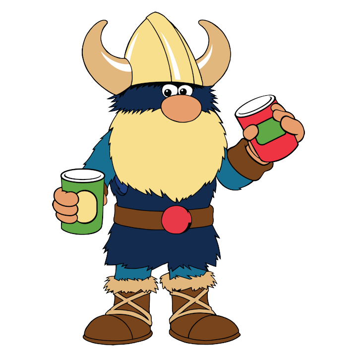 Valdar the Viking holding food cans