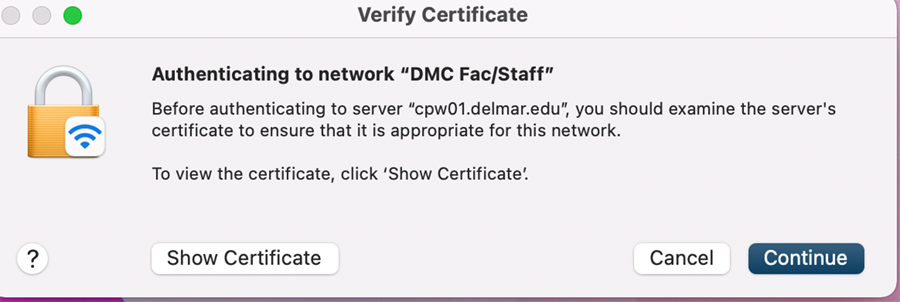 Certificate window