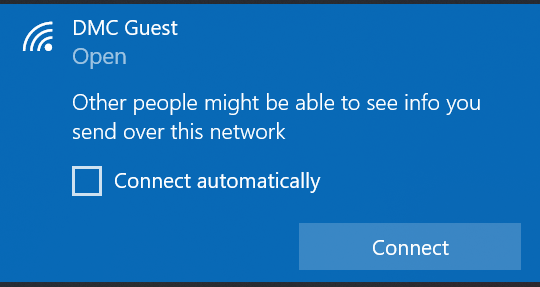 Screenshot of DMC Guest network option on a Windows device