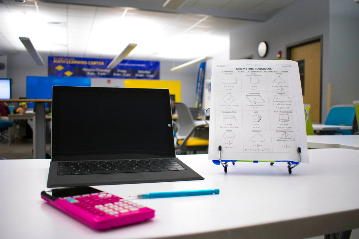 Surface Pro and TI-84 calculator in the Math Learning Center.