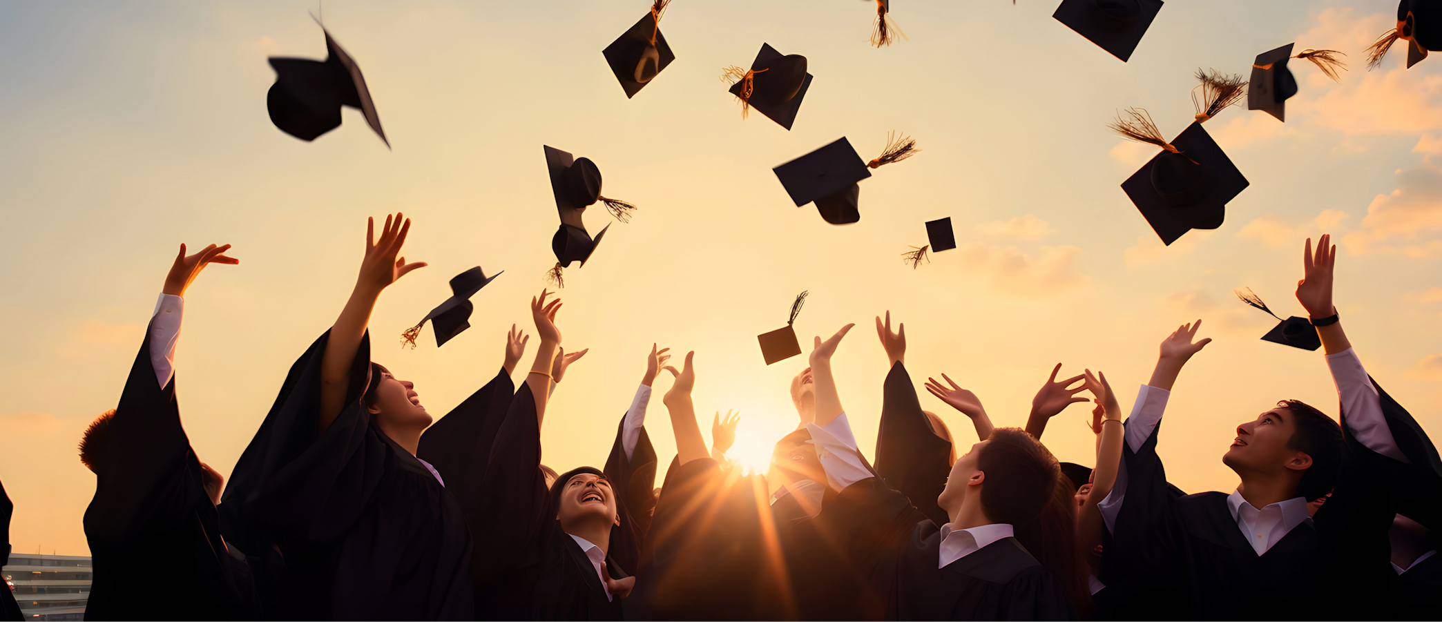 Graduating students tossing their caps