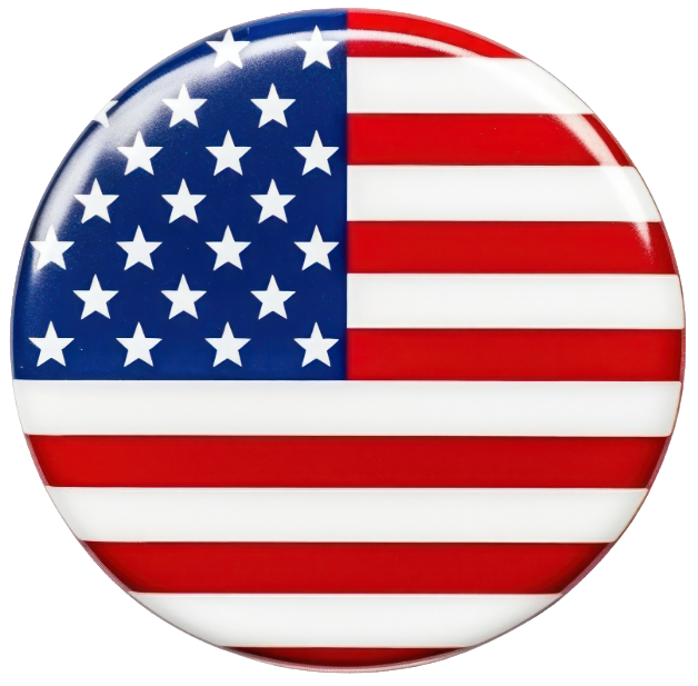 a round button with the United States flag on it
