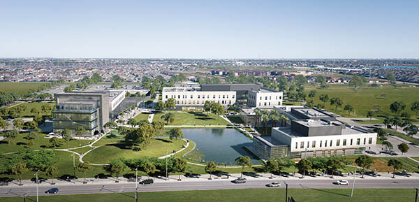 Rendering of the Oso Creek Campus with water feature