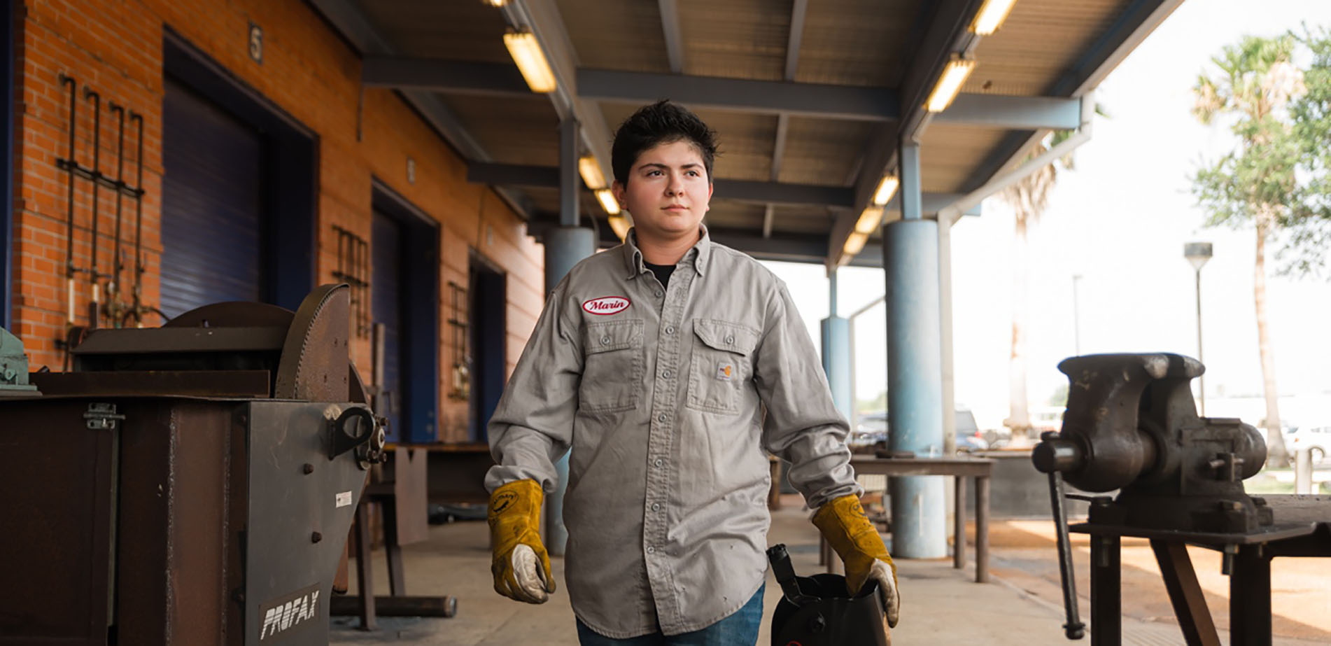 DMC Graduate Sam Marin at the DMC Metals Technology Building