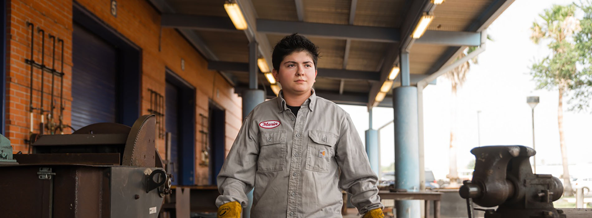 DMC graduate Sam Morin at the DMC Metals Technology Building
