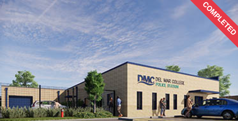 Architect's rendering of the DMC police station with COMPLETED tag