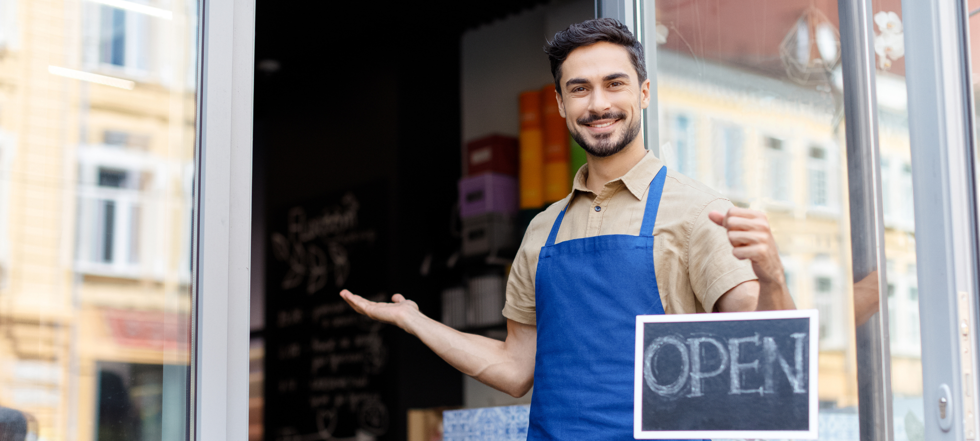 business man with open sign